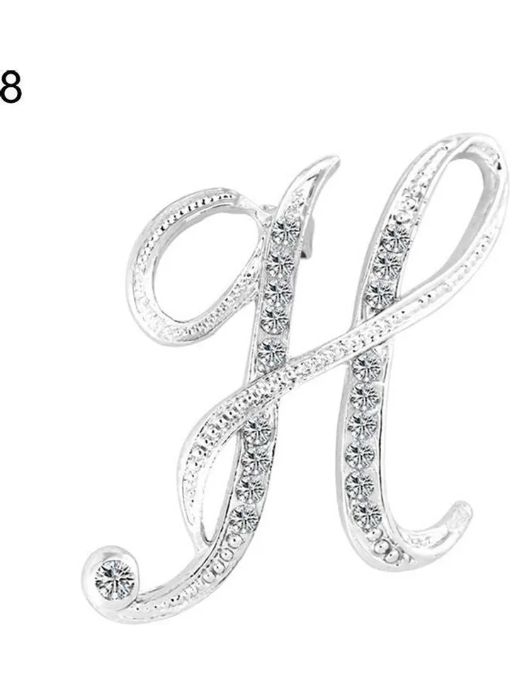 Rhinestone H Letter Brooch Pin