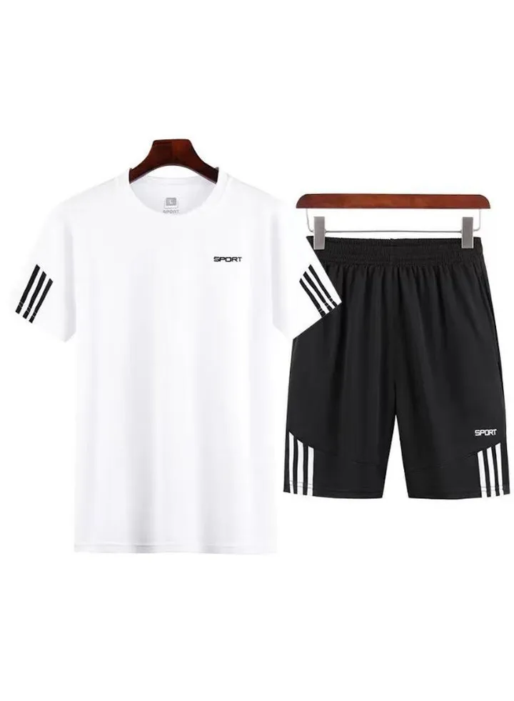 Casual T-Shirt And Shorts Set Powder White