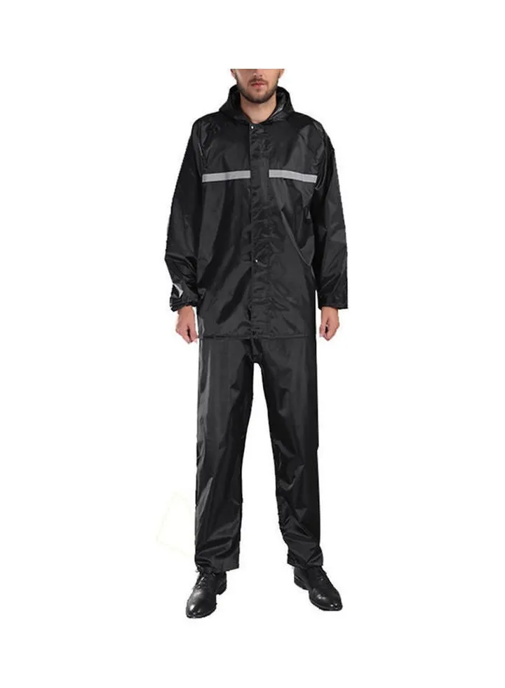 Windproof Reflective Hooded Raincoat With Pants Black