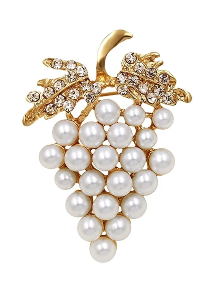 Grape Shape Faux Pearl Rhinestone Inlaid Women Brooch Pin Collar Lapel Badge