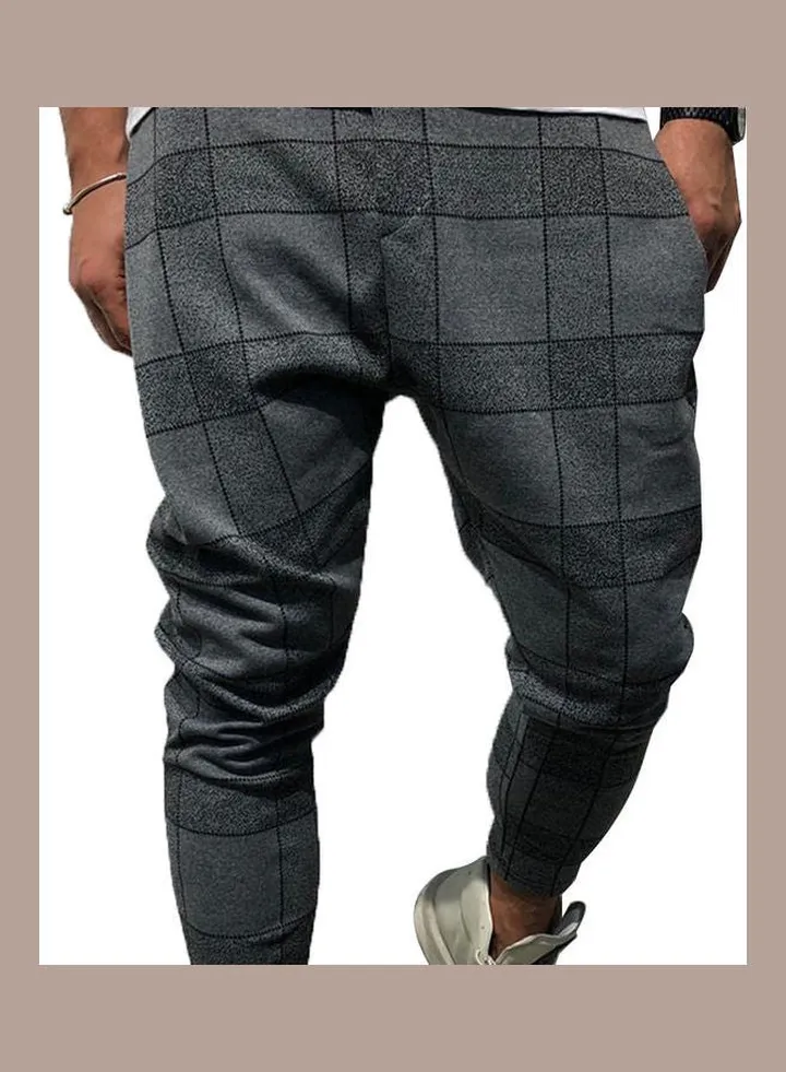 Fashion 3D Plaid Print Pocket Trousers Pencil Pants Casual Sports Gym Wear multicolour