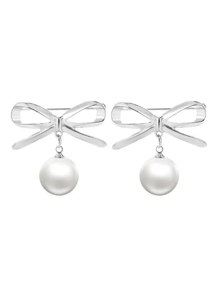 2-Piece Women Lady Fashion Bowknot Big Faux Pearl Brooch Pin