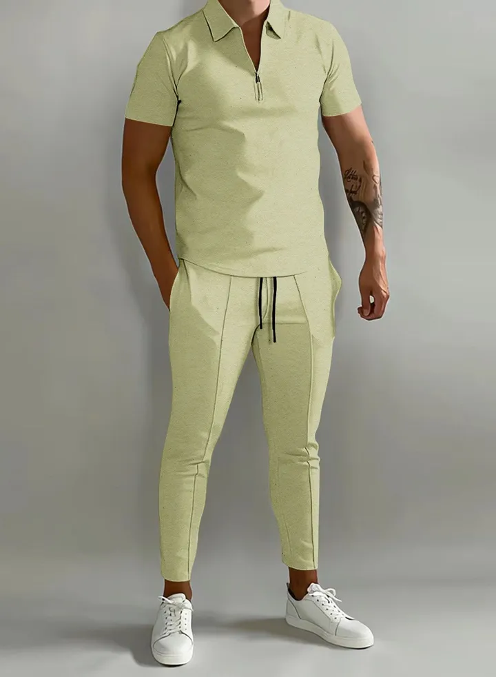 New Men's 3D Printed Gradient Short Sleeved Polo Pants Casual Two-Piece Set
