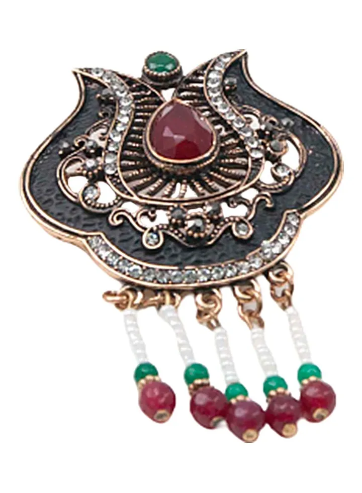 Tassel Detail Lotus Shaped Brooch