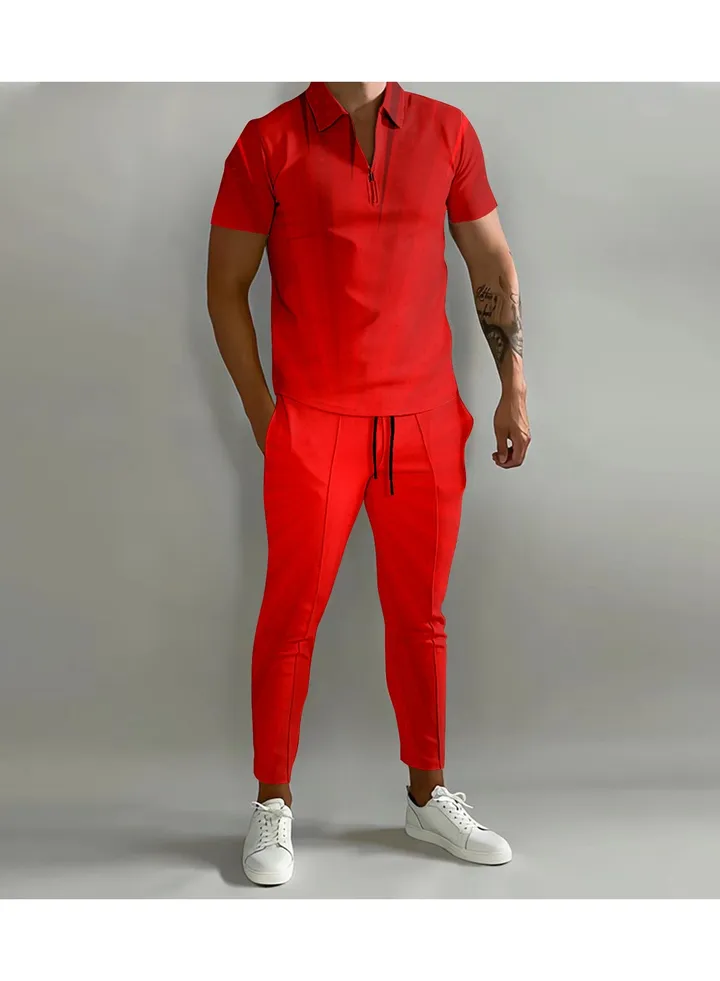 New Men's 3D Printed Gradient Short Sleeved Polo Pants Casual Two-Piece Set