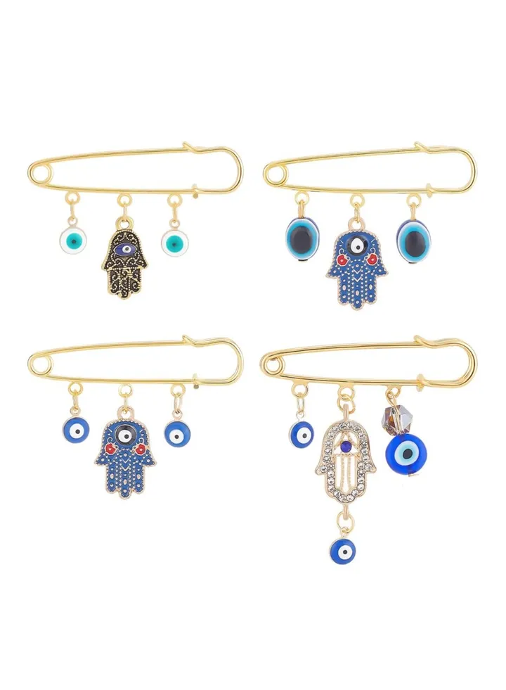 Evil Eye Pin, 4Pcs Evil Eye Pin Good Luck, Unique Design High Durability Premium Material Brooch, Blue Eye Pendants Golden Pin Tiny Lapel Pin Brooches Jewelry for Unisex