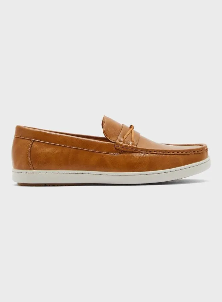 Faux Leather Casual Loafers Black
