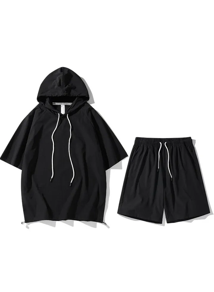 New Hooded Casual Loose Hooded Short Sleeve Two Piece Set