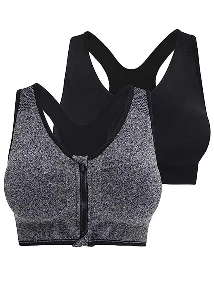 Women's Zip Front Closure Sports Bra - Seamless Wirefree Post Surgery Zipper Padded Racerback Workout Gym Yoga Bras
