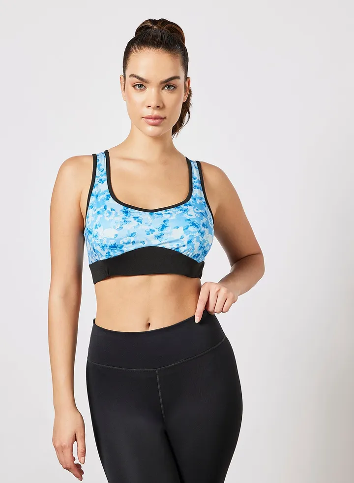 All Over Printed Sports Bra White/Blue/Black