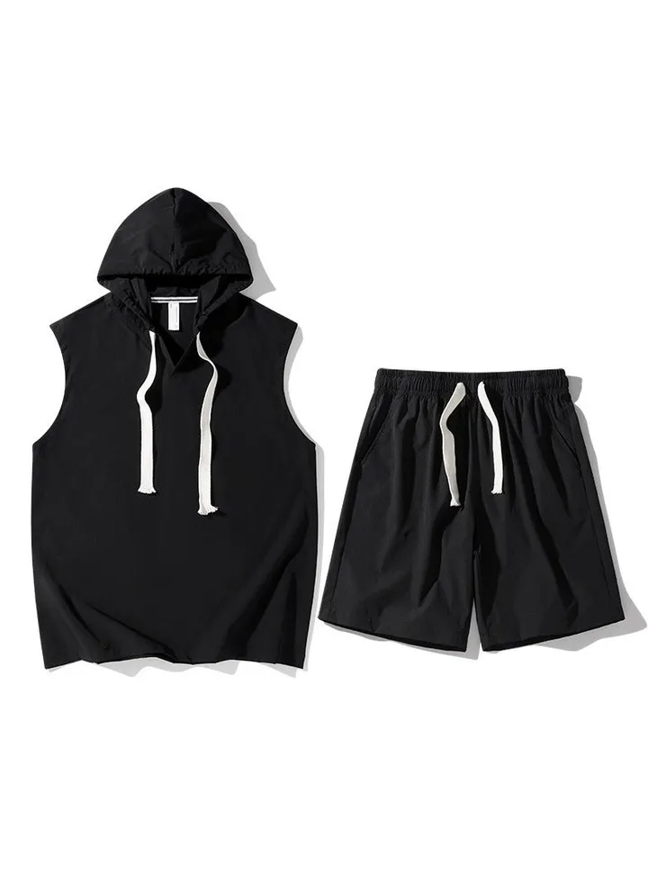 New Hooded Casual Loose Hooded Short Sleeve Two Piece Set