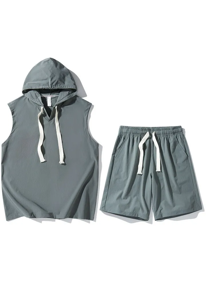 New Hooded Casual Loose Hooded Short Sleeve Two Piece Set