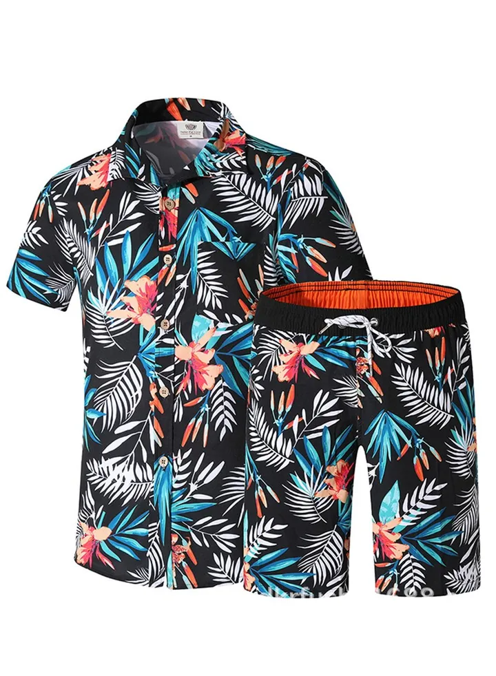 2Pcs Men's Sport Loose Breathable Swimming Leaf Shorts Multicolour