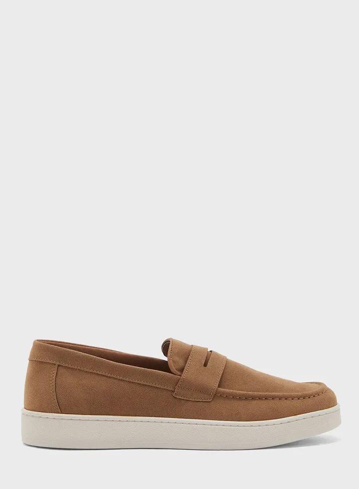 Faux Suede Casual Slip Ons Beige