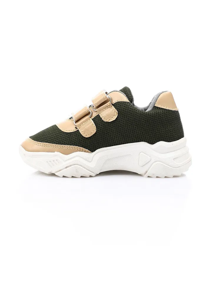 RHK7755-Two-Tone Faux Leather Velcro-Closure Sneakers for Kids