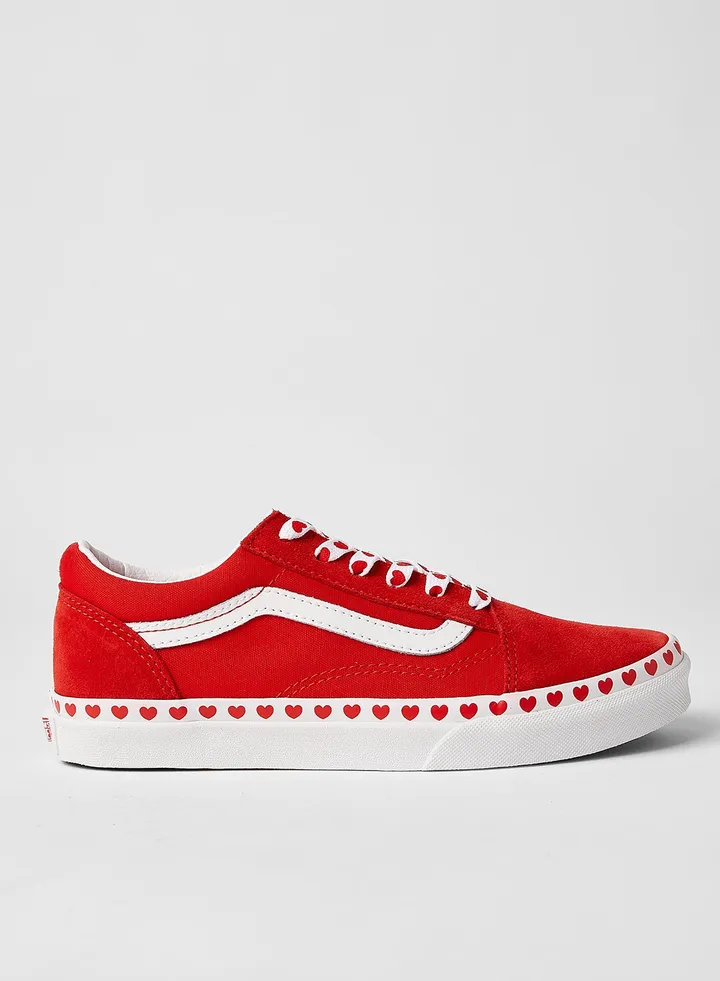 Kids Old Skool Sneakers (Heart Foxing) Red