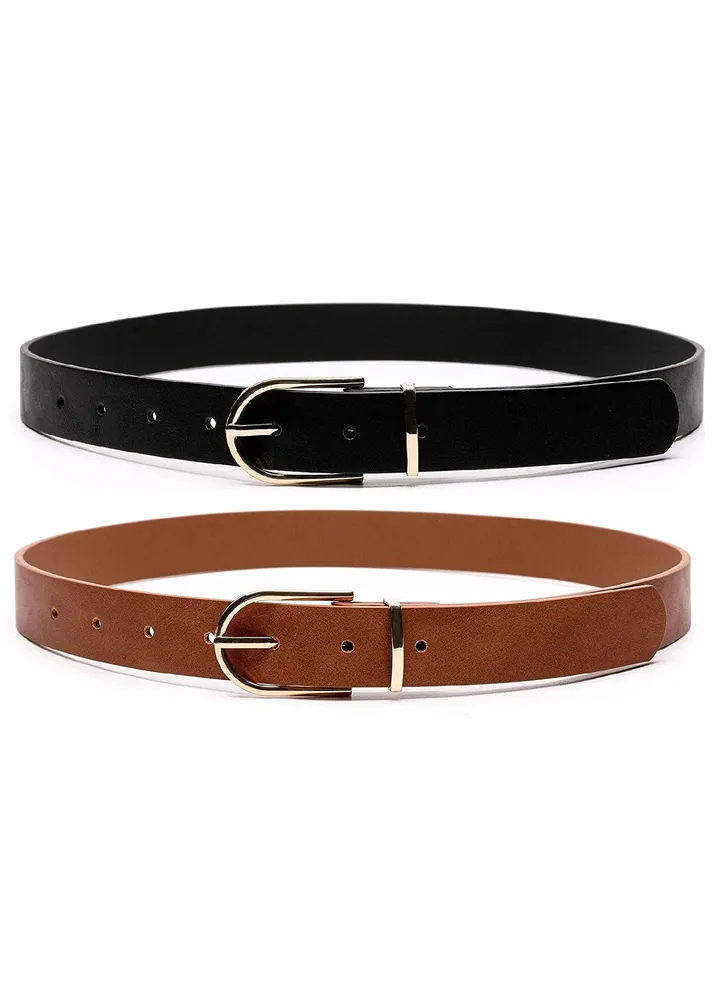Leather Waist Belt, Women's Chic Faux Leather Waist Belt, Women Leather Belt Soft Faux Leather Jeans Belt Waist Belts for Jeans Dress 2 Pack