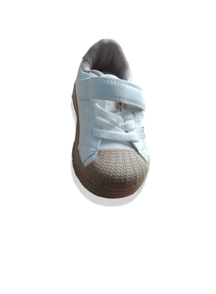 Kids black strpies white shoes with velcro and laces