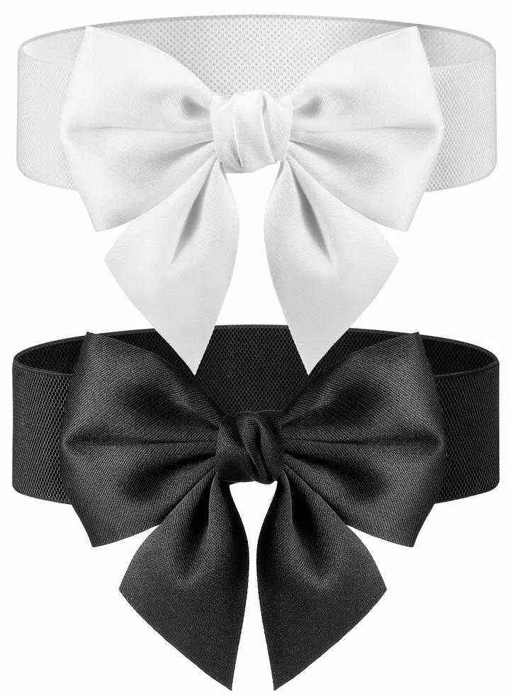 Wide Elastic Belt Women's Bowknot Belt Ladies Stretchy Bow Belt for Party Casual Matching Women Dresses 2 Pcs