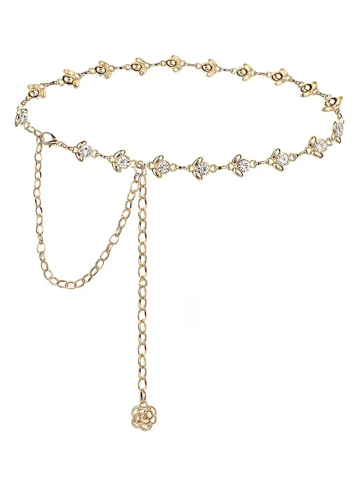 Chain Belt for Women Rhinestone Crystal Waist Belts Metal Waist Chain Metal Belt Women Girls Adjustable Body Link Belts Fashion Belly Jewelry for Jeans Dresses (Gold)