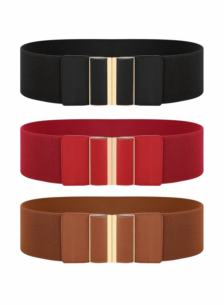 3 Pieces Women Wide Belt Elastic Cinch Waistband Stretch Dress Belt for Ladies
