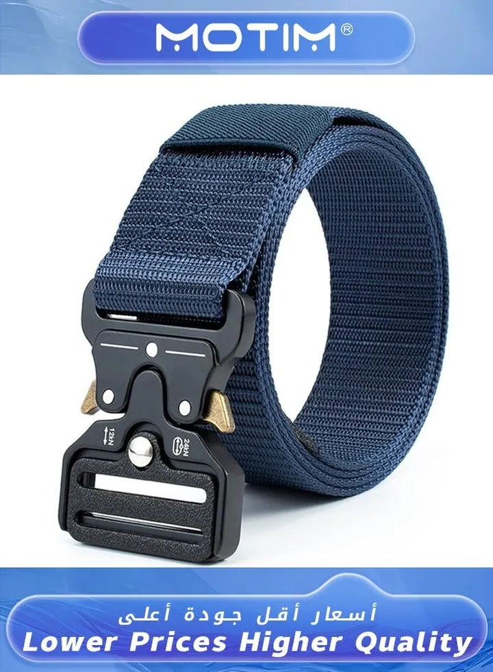 Men’s Belt Adjustable Nylon Belts with Automatic Metal Click Buckle Military Style Belt for Men Black 125cm