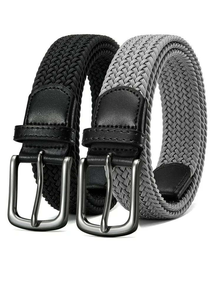 Elastic Braided Golf Belt for Men, 2 Pack Mens Casual Woven Stretch Belts 46", For Golf Pant Casual Jeans