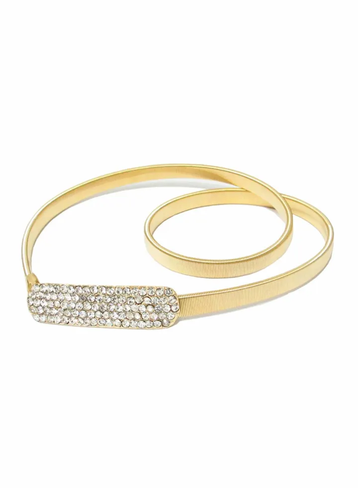 Stretch Waist Belt for Women, Thin Skinny Metal Chain Women Waistband with Rhinestone Buckle for Dress, Jeans Pants