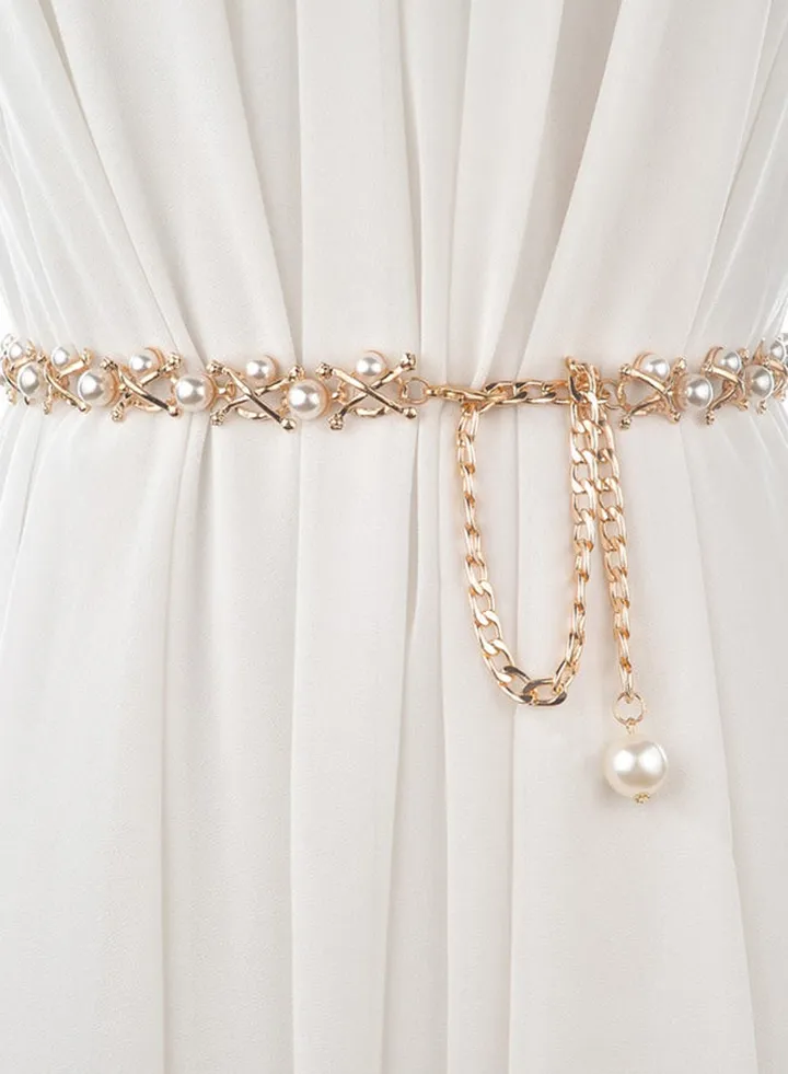 Chain Tassel Decorative Belt Gold/White