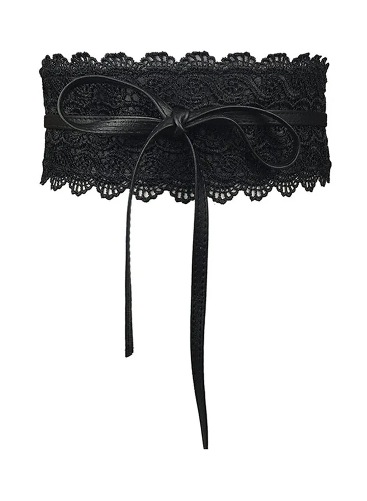 Self Knot Tie Up Cinch Waist Belt Black