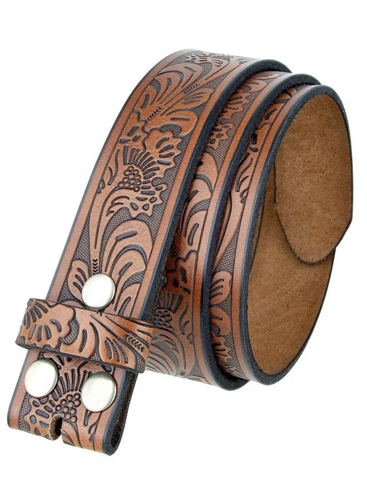 Bs220 Western Floral Engraved Embossed Tooled Genuine Leather Belt Strap Wsnaps 1 12" Wide (Brown 38)