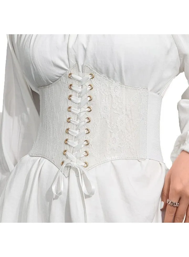 Fashion Elastic Corset Belt Wide Lace Waist Belt Party Club Prom Clothing Waist Corset For Women And Girls(White)