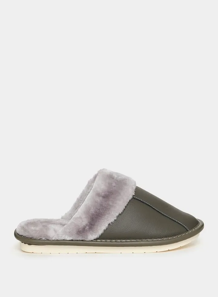 Soft Faux Fur Trim Bedroom Slippers