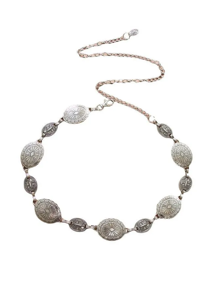 Women'S Textured Metal Waist Chain Belt Adjustable For Dress Jeans Silver One Size