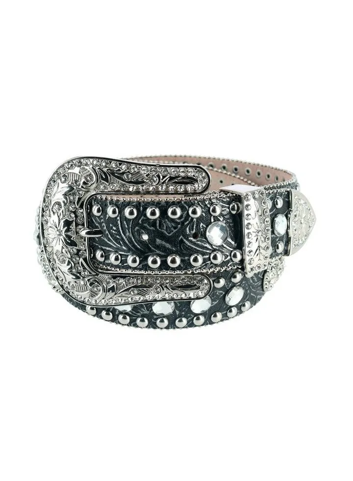 Women'S Tooled Concho Belt Black Xlarge
