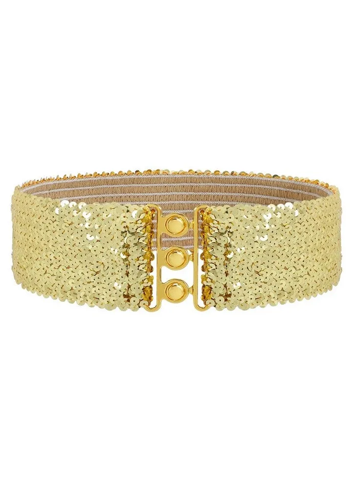 Gold Sequin Elastic Wide Belts For Women Sparkly Glitter Stretch Disco Belt For Dresses 70S 80S Costume Party
