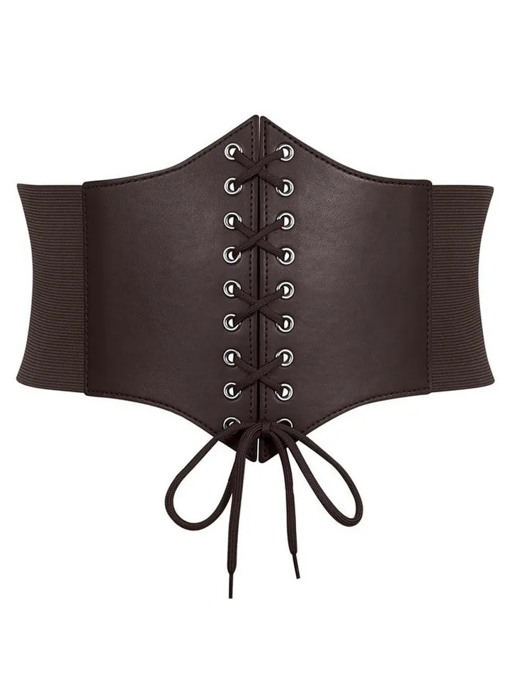 Women Corset Waspie Belt Laceup Retro Elastic Wide Belt For Dress Costume Halloween