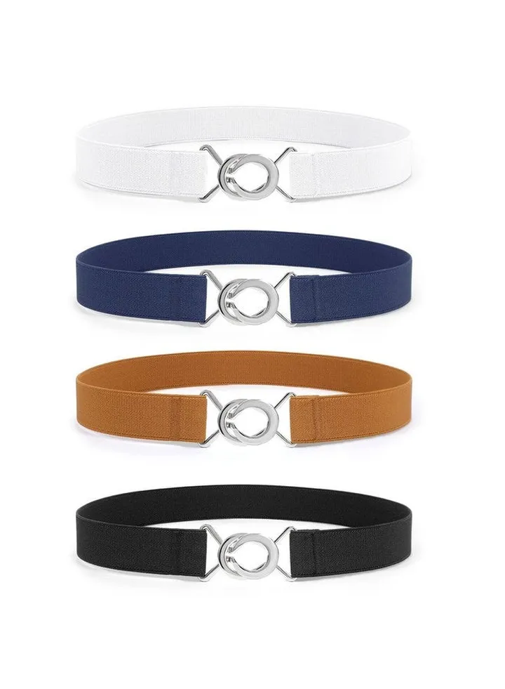 4 Pack Women Skinny Elastic Waist Belt Stretchy Thin Belt For Dress Jeans?Black+Brown+White+Blue Fit Waist Size 2934 Inches