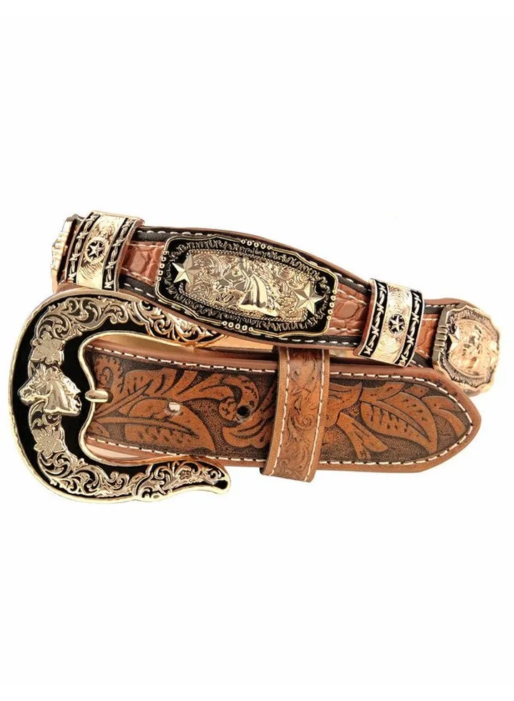 Western Cowboy Leather Belts Rodeo Buckle Men Women Cowgirl Horse Concho Mexican Belt For Jeans