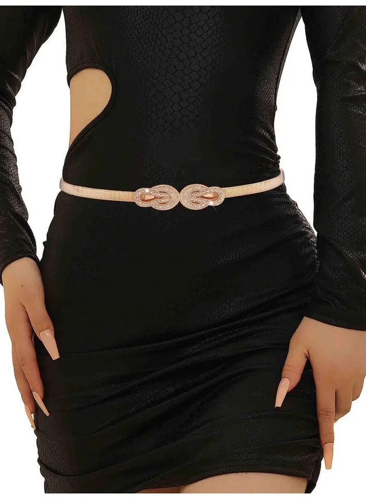 Women Elastic Belt Metal Gold Belt Thin Rhinestone Skinny Waist Belt For Women Dresses (Long1)