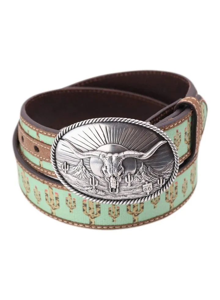 Women'S Cactus Print Western Belt Xlarge Brown