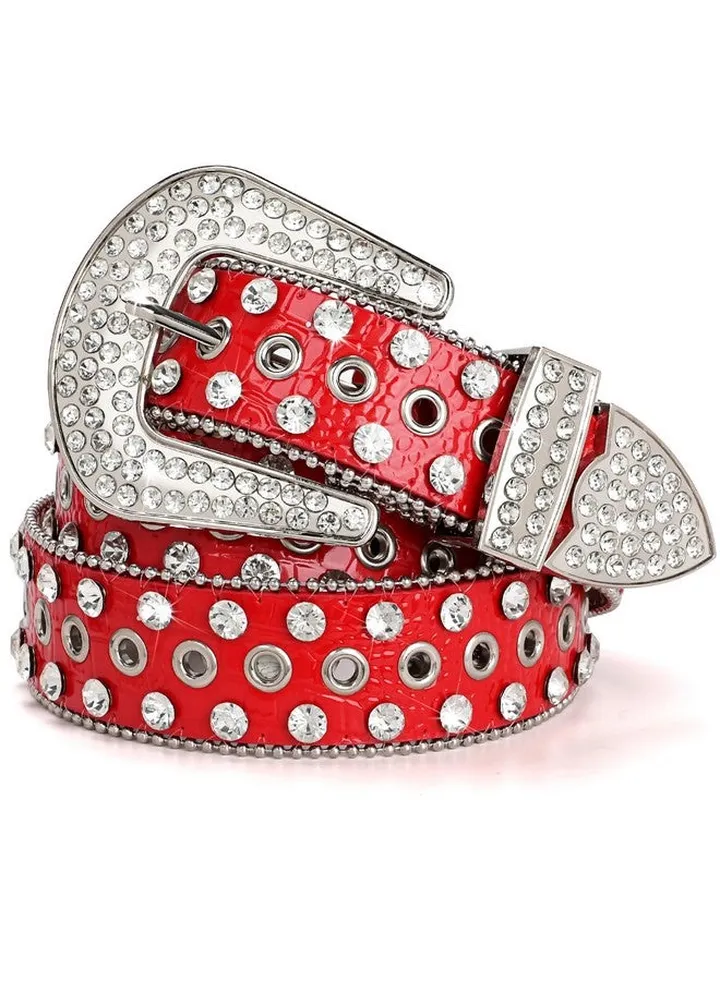 Women Men Rhinestone Belt Western Cowboy Cowgirl Bling Diamond Studded Leather Belt For Jeans Pants Dressred