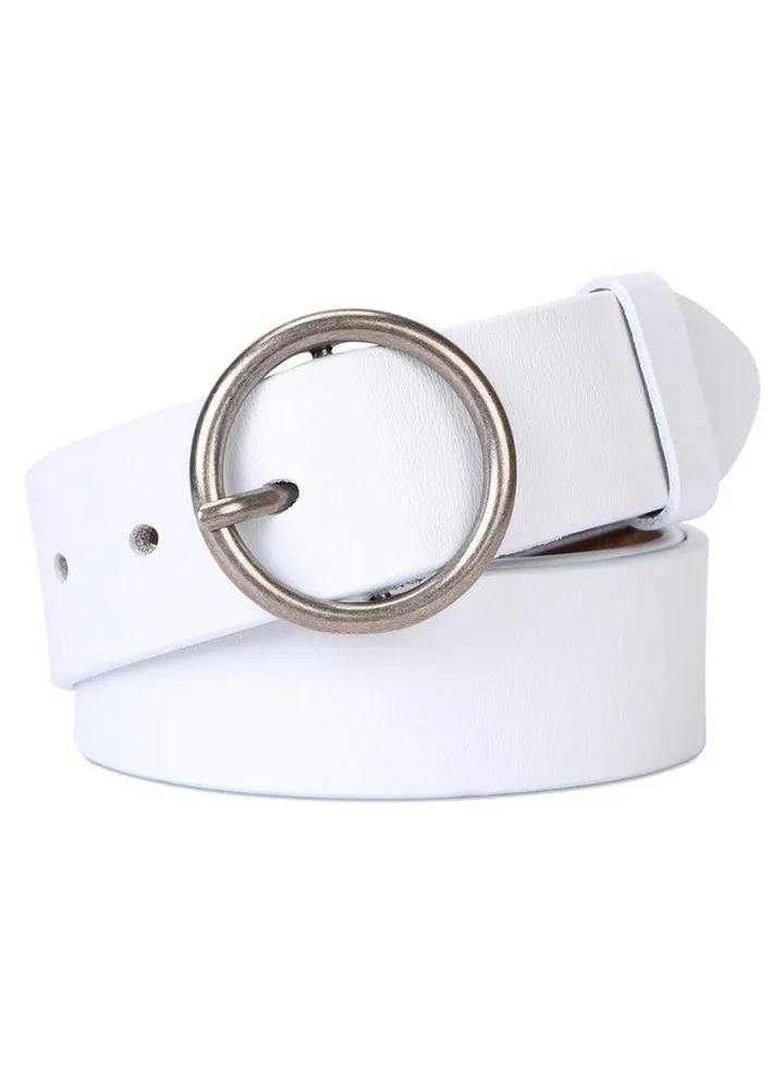 Fashion Women Leather Belt For Dresses Jeans Pants With Classic Round Buckle