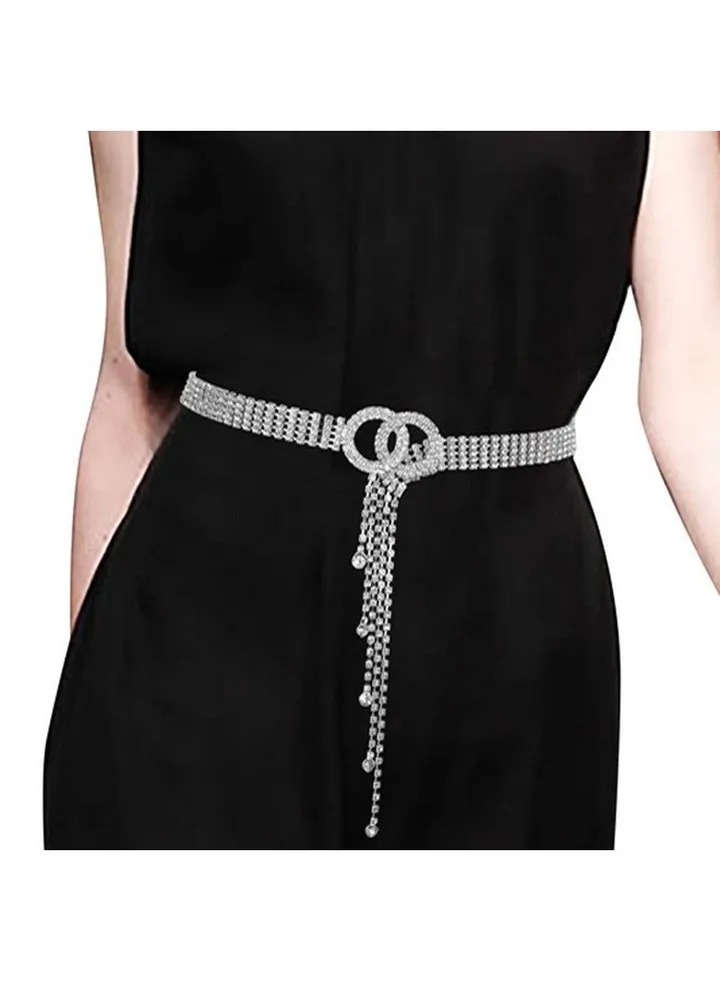 Women’S Crystal Rhinestone Waistband Belt Sparkle Chain With Double Oring Belt