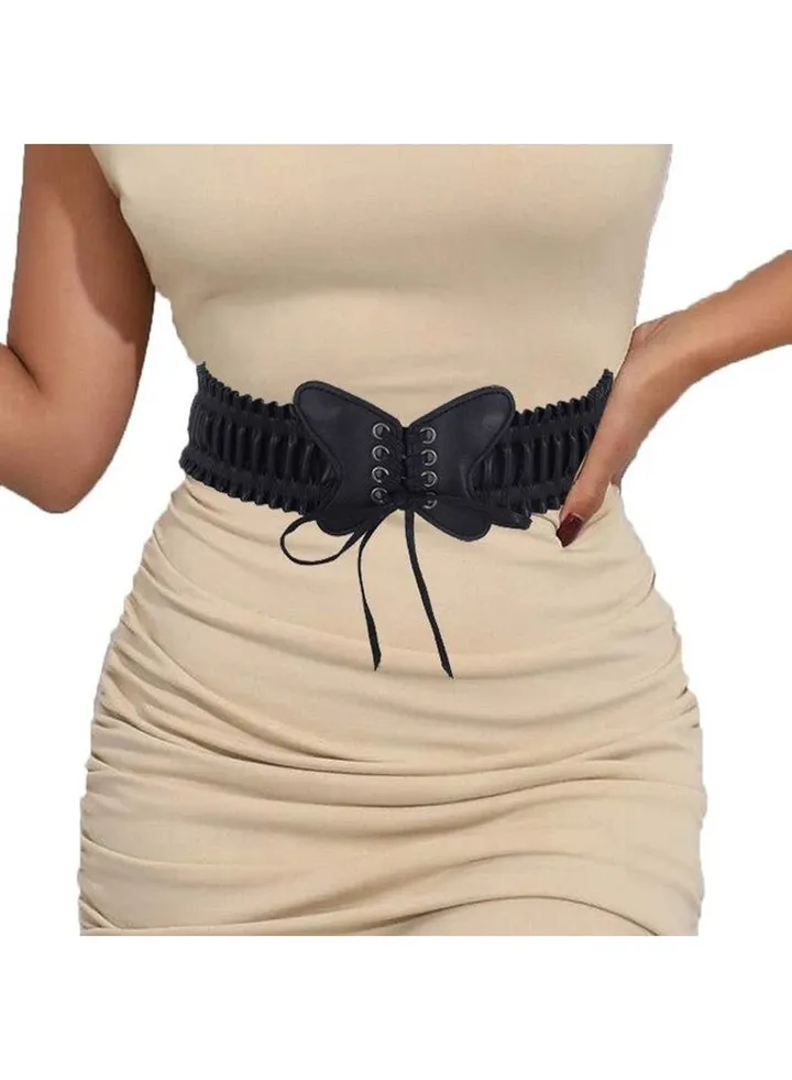 Punk Waist Belt Black Leather Elastic Corset Belts Butterfly Corset Waist Belt Party Club Prom Dress Belt For Women And Girls