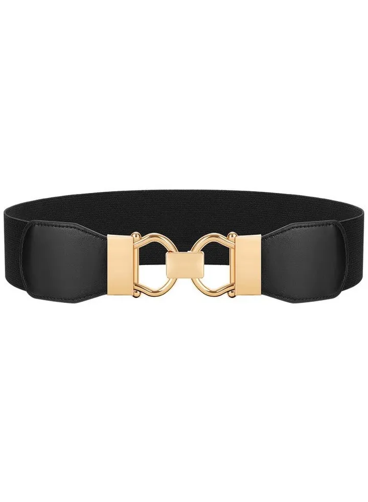 Wide Stretchy Belt For Women Elastic Waist Belt For Dresses Fashion Belt With Gold Buckle