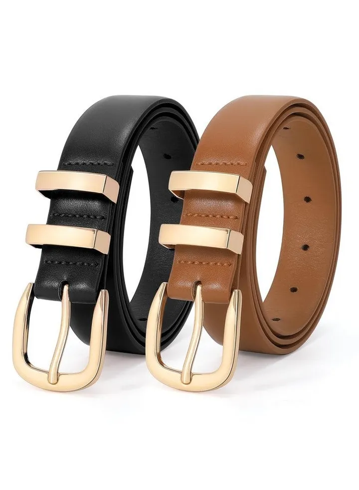 Women Leather Belt Fashion Gold Buckle Ladies Leather Waist Belt For Jeans Dress
