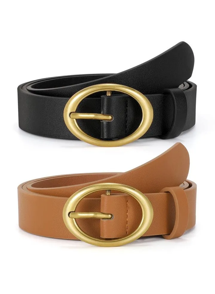 2 Pack Women Belts For Jeans Pants Dresses Fashion Waist Belt Gold Buckle For Womenblack Brown,M