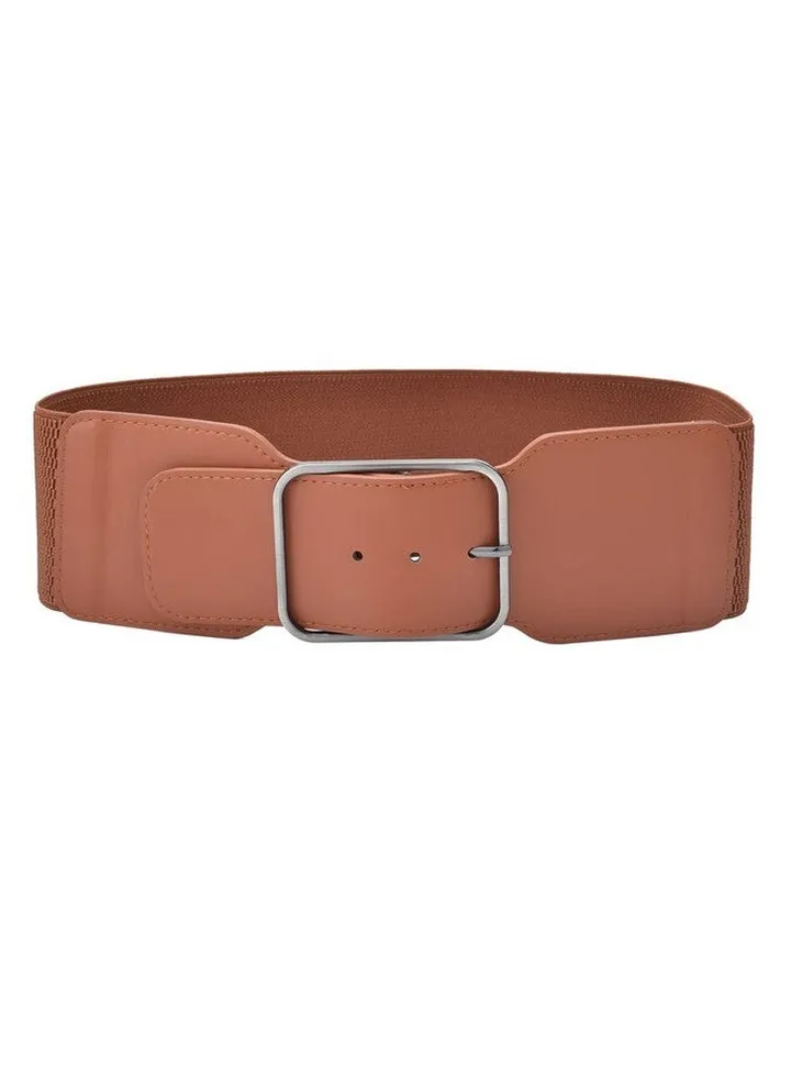 Women'S Wide Stretchy Cinch Belt 3 Inch Vintage Metal Buckle Belts 2647(Fit 26"31" Brown)