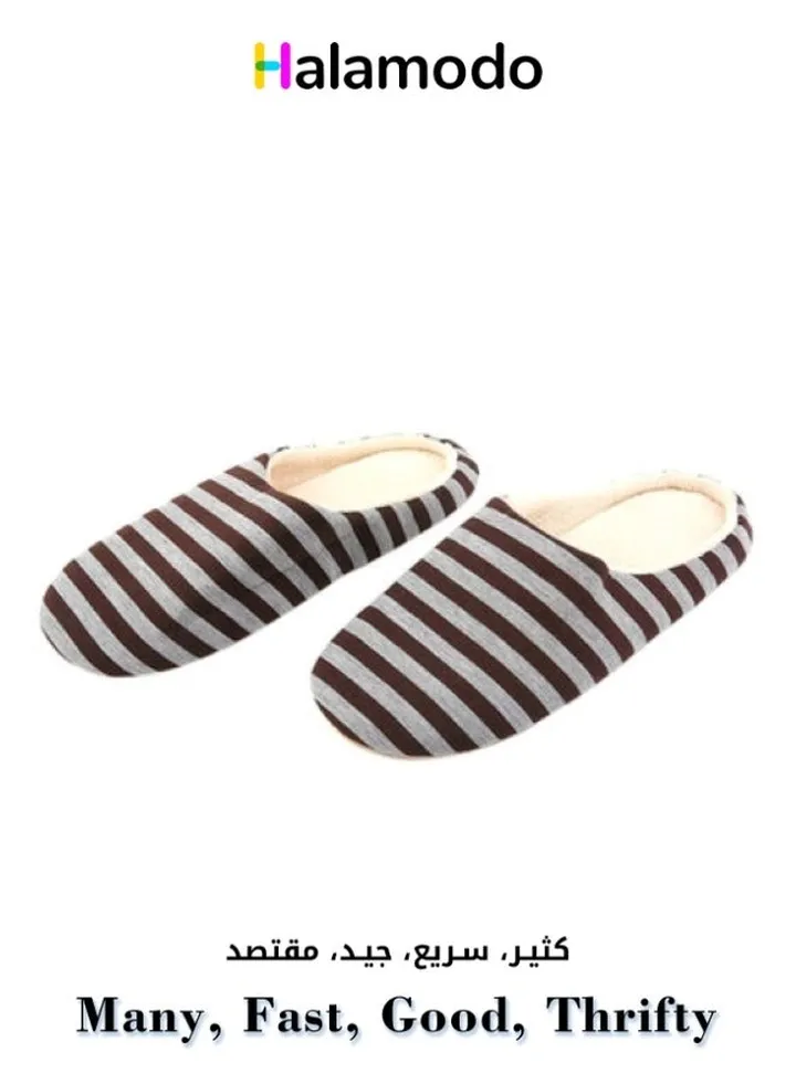 Autumn and Winter Striped Pattern Home Warm Cotton Slippers